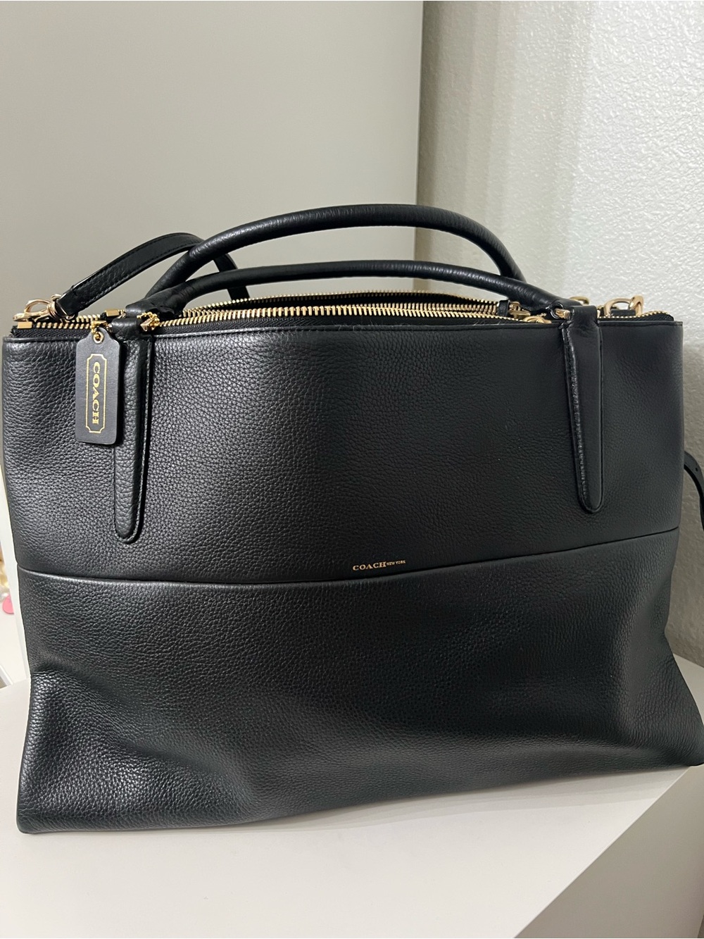 Coach Black Pebbled Leather Tote with Gold-Tone Hardware Runway Collection.